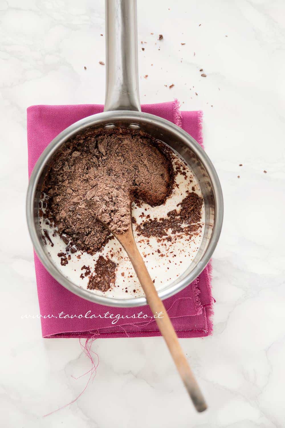 Sciogliere il cioccolato nella panna bollente - Ricetta Tartufi al cioccolato Sciogliere il cioccolato nella panna bollente - Ricetta Tartufi al cioccolato