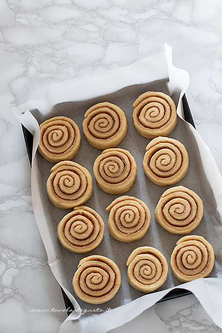 disporre in teglia -Ricetta Cinnamon rolls